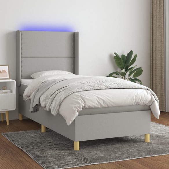 Sommier à lattes de lit matelas LED Gris clair 100x200 cm Tissu