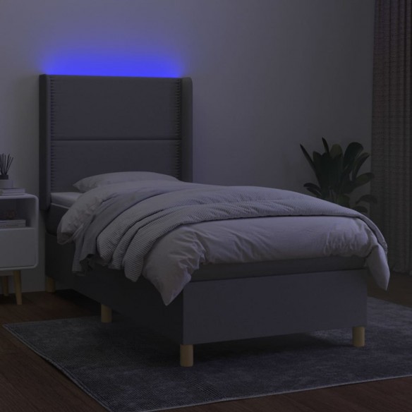 Sommier à lattes de lit matelas LED Gris clair 100x200 cm Tissu