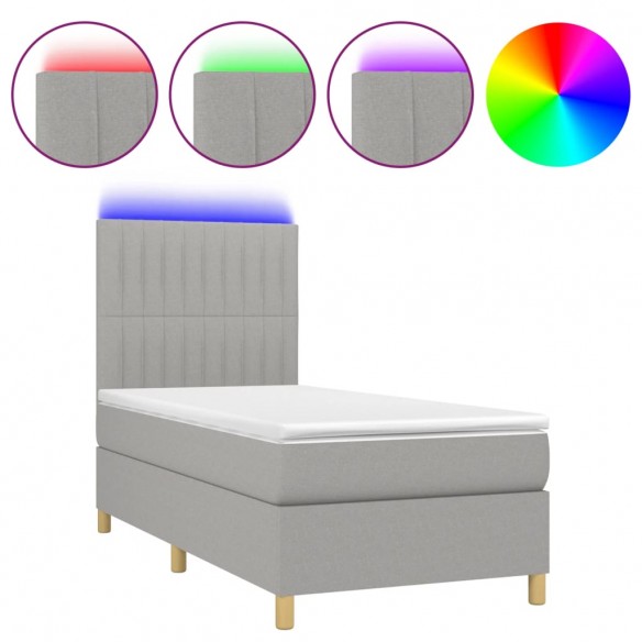 Cadre de lit et matelas et LED Gris clair 90x190 cm