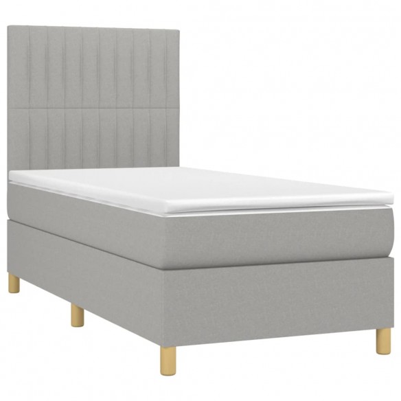 Cadre de lit et matelas et LED Gris clair 90x190 cm