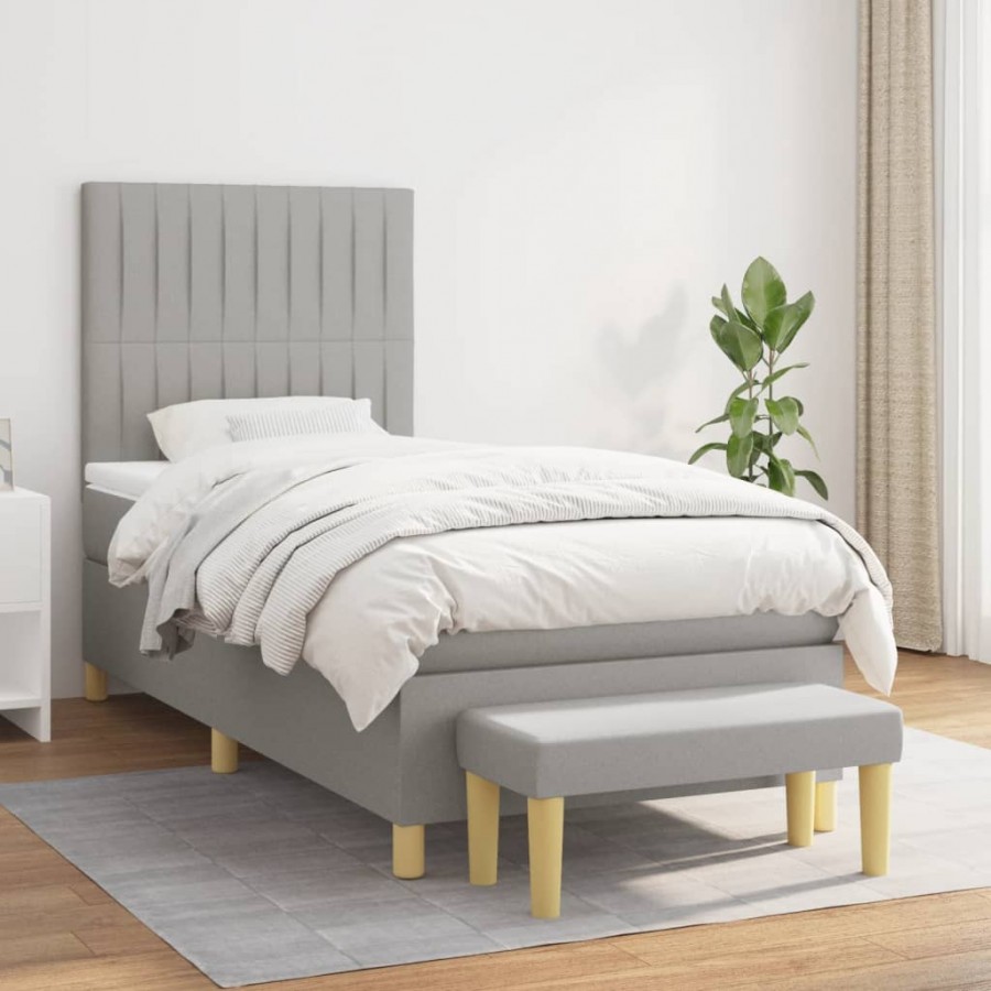 Cadre de lit et matelas Gris clair 90x190 cm Tissu