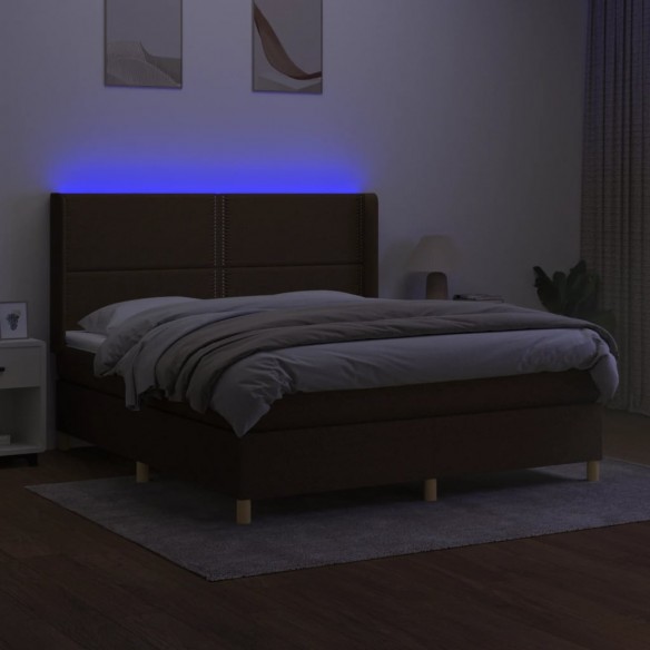 Cadre de lit matelas et LED Marron foncé 180x200cm