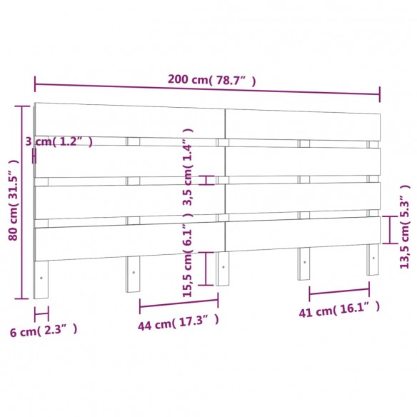 Tête de lit Marron miel 200x3x80 cm Bois massif de pin