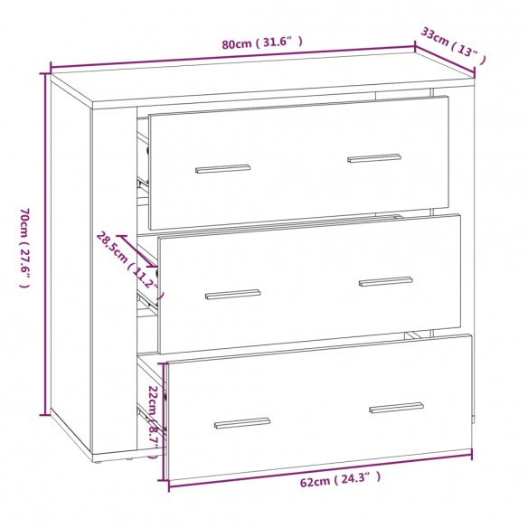 Buffet Chêne fumé 80x33x70 cm Bois d'ingénierie