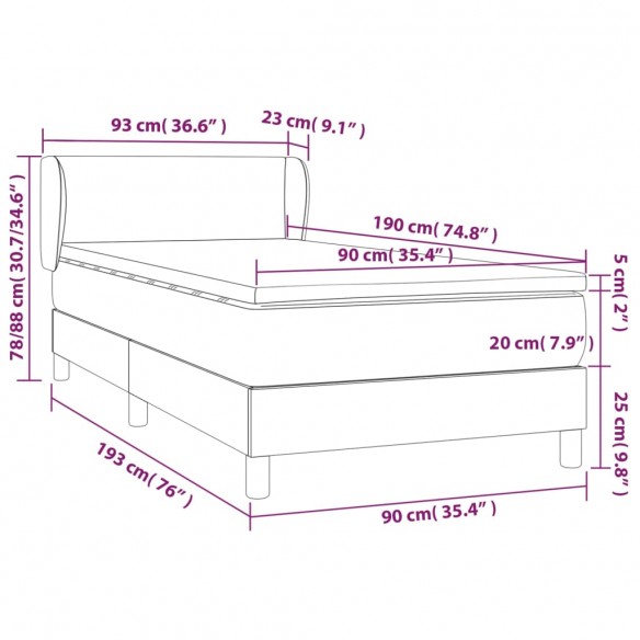 Sommier à lattes de lit et matelas Gris foncé 90x190 cm Tissu