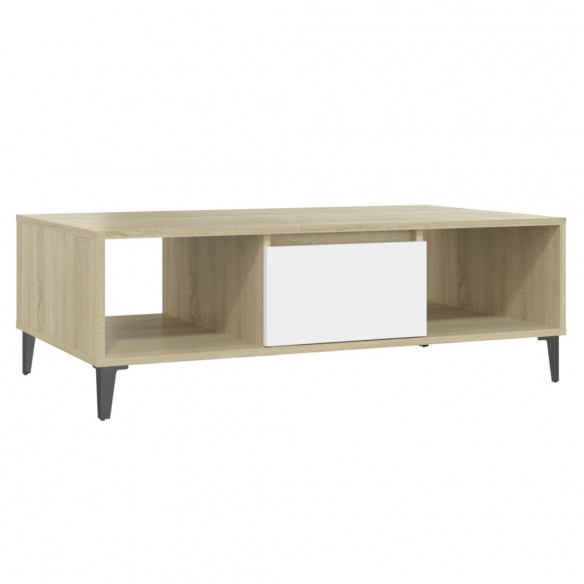 Table basse Blanc et chêne sonoma 103,5x60x35 cm Aggloméré