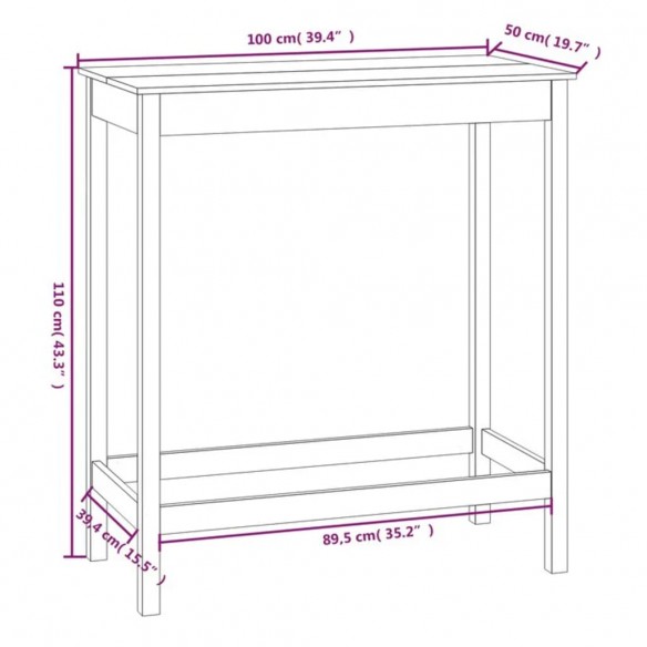 Table de bar 100x50x110 cm bois massif de pin