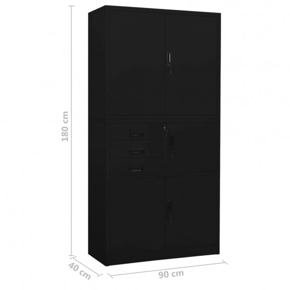 Armoire de bureau Noir 90x40x180 cm Acier