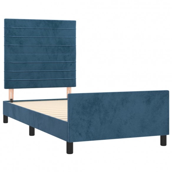Cadre de lit avec tête de lit Bleu foncé 100x200 cm Velours