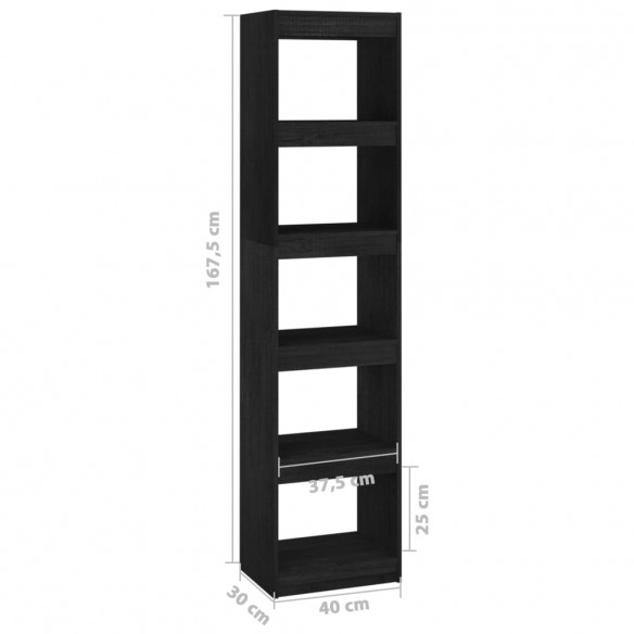 Bibliothèque/Séparateur de pièce Noir 40x30x167,5 cm Pin massif