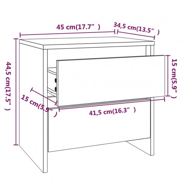 Table de chevet Chêne sonoma 45x34,5x44,5 cm Aggloméré