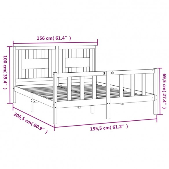 Cadre de lit tête de lit marron miel bois pin massif 150x200 cm