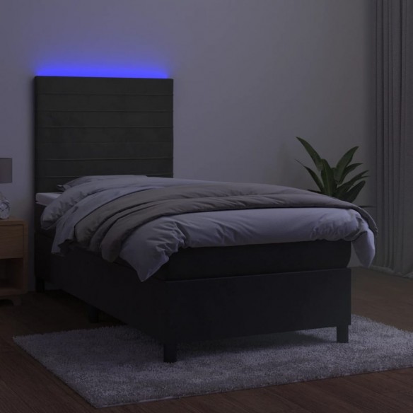 Sommier à lattes de lit matelas LED Gris foncé 90x190cm Velours