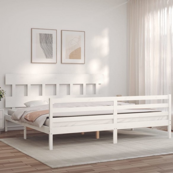 Cadre de lit avec tête de lit blanc Super King bois massif