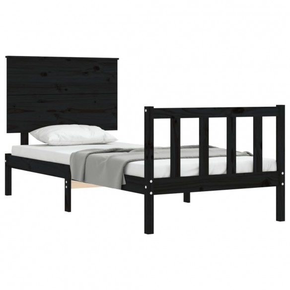 Cadre de lit avec tête de lit noir petit simple bois massif