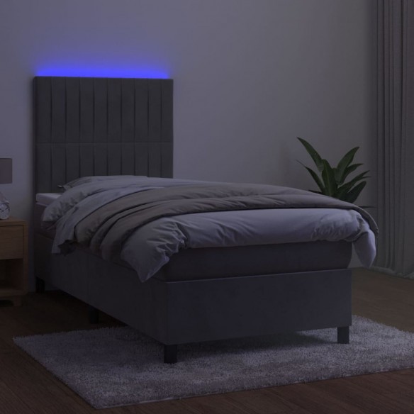 Sommier à lattes de lit avec matelas LED Gris clair 100x200 cm