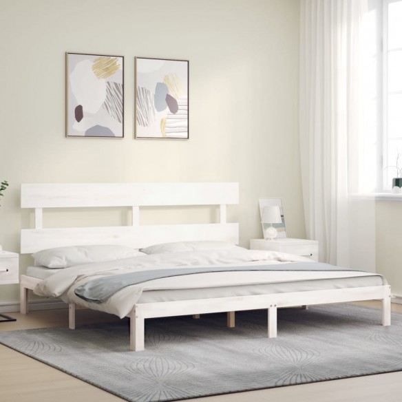 Cadre de lit avec tête de lit blanc Super King bois massif