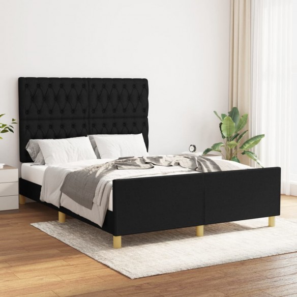 Cadre de lit avec tête de lit Noir 140x200 cm Tissu