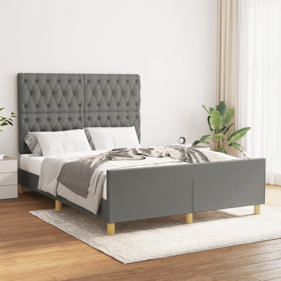 Cadre de lit avec tête de lit Gris foncé 140x190 cm Tissu