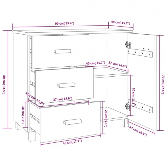 Buffet HAMAR Blanc 90x40x80 cm Bois massif de pin