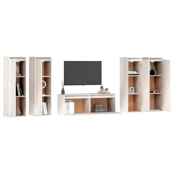 Meubles TV 5 pcs Blanc Bois massif de pin