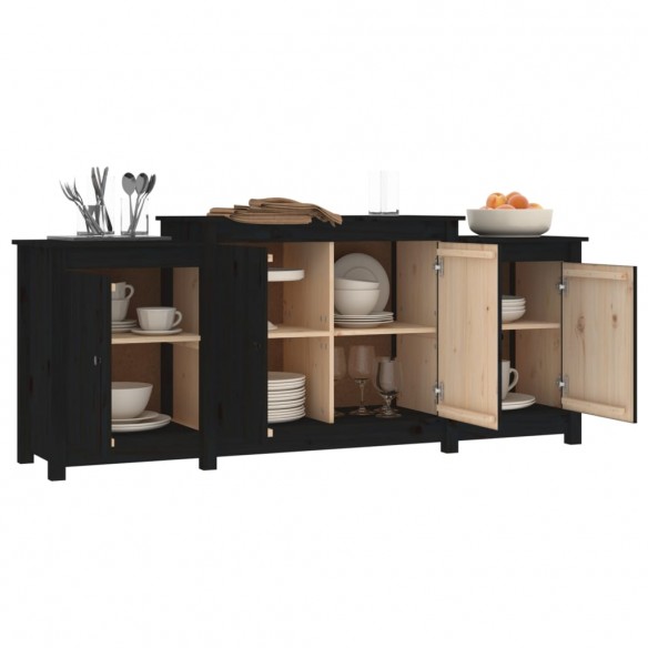 Buffet Noir 164x37x68 cm Bois massif de pin