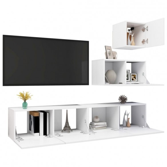 Ensemble de meuble TV 4 pcs Blanc Aggloméré