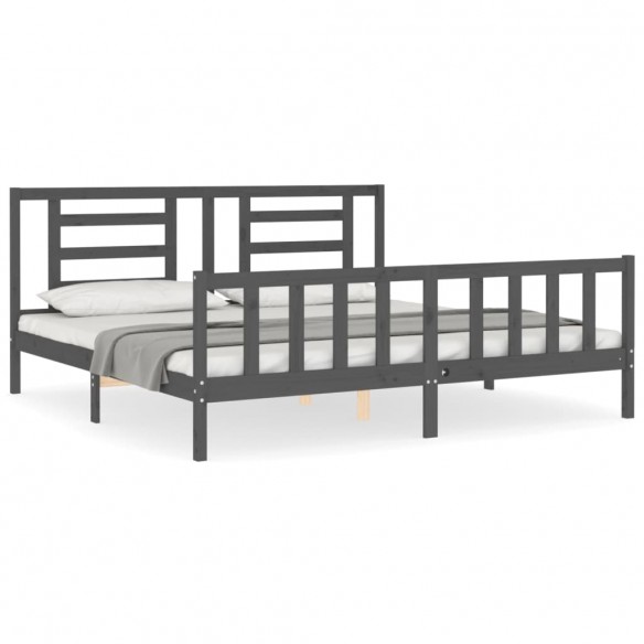 Cadre de lit avec tête de lit gris 200x200 cm bois massif