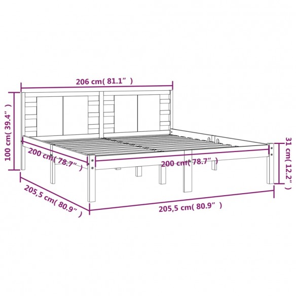 Cadre de lit Marron miel Bois de pin massif 200x200 cm