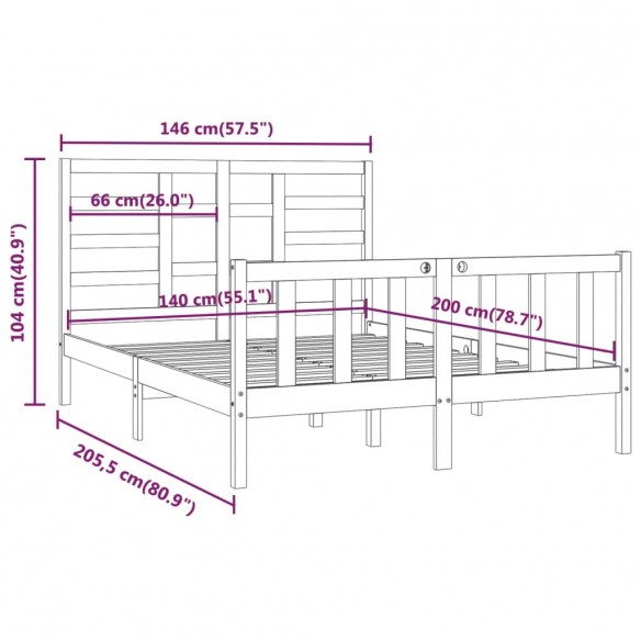 Cadre de lit Blanc Bois de pin massif 140x200 cm