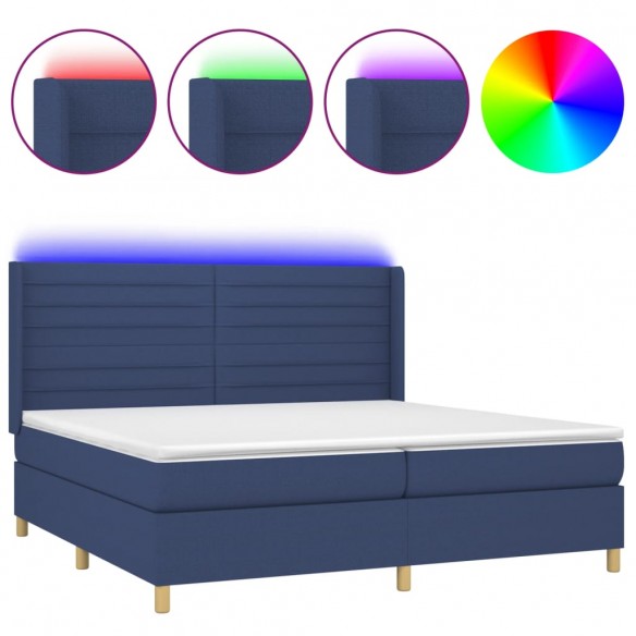 Cadre de lit et matelas et LED Bleu 200x200 cm Tissu