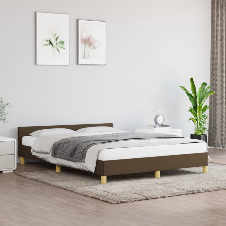 Cadre de lit avec tête de lit Marron foncé 140x200 cm Tissu