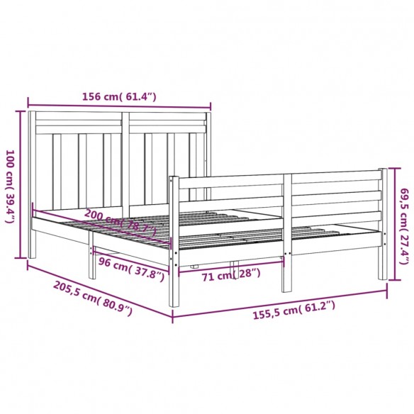 Cadre de lit Marron miel Bois massif 150x200 cm Très grand