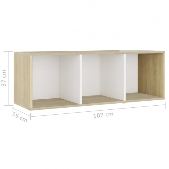 Meubles TV 3 pcs Blanc et chêne sonoma 107x35x37 cm Aggloméré