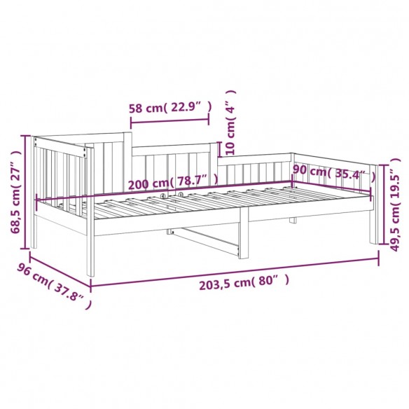 Lit de jour Gris 90x200 cm Bois de pin massif