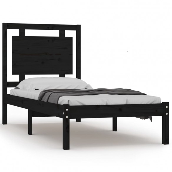 Cadre de lit Noir Bois massif 75x190 cm Petit simple