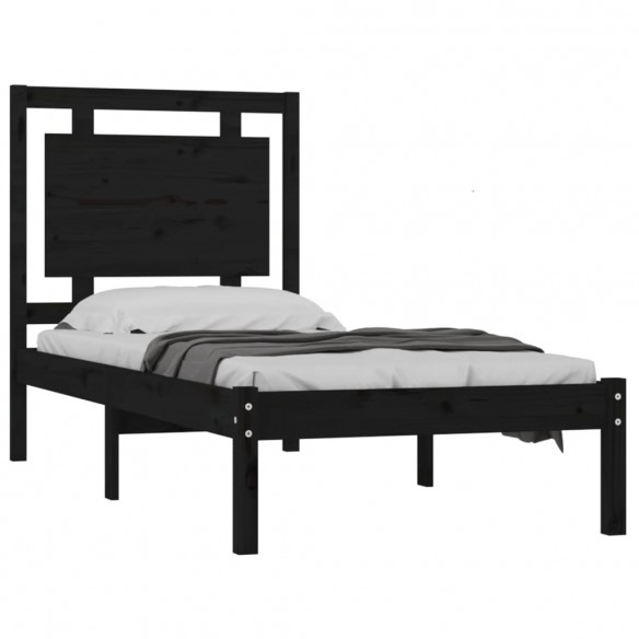 Cadre de lit Noir Bois massif 75x190 cm Petit simple