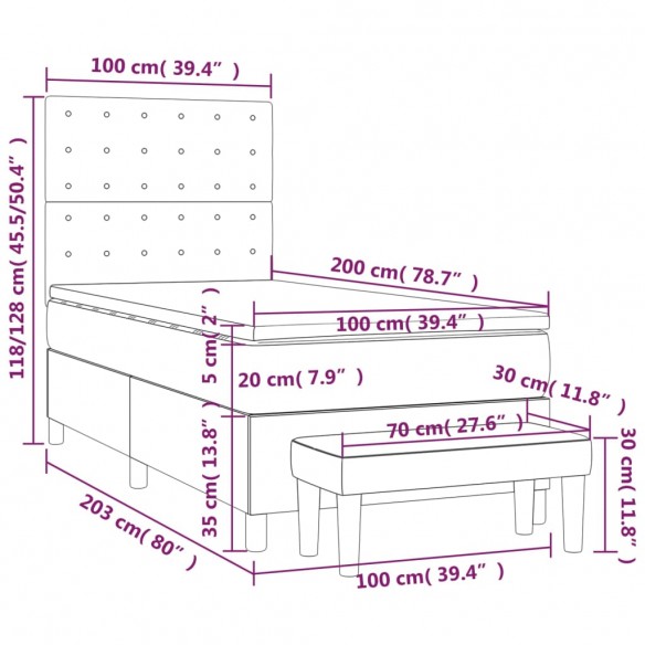 Cadre de lit avec matelas Noir 100x200 cm Tissu