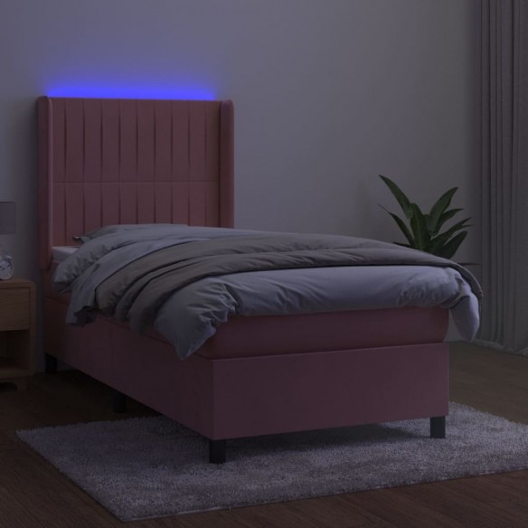 Sommier à lattes de lit matelas et LED Rose 100x200 cm Velours