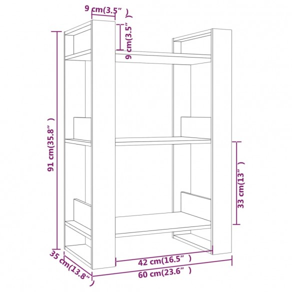 Bibliothèque/Séparateur de pièce 60x35x91 cm Pin massif