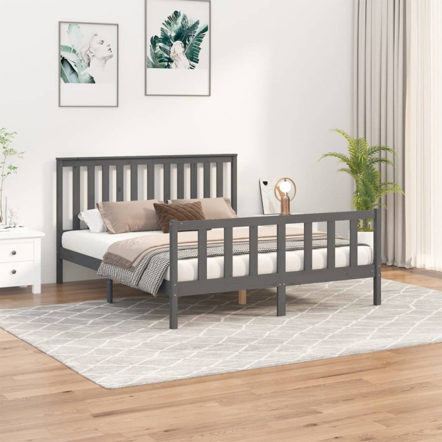 Cadre de lit avec tête de lit gris 160x200cm bois de pin massif