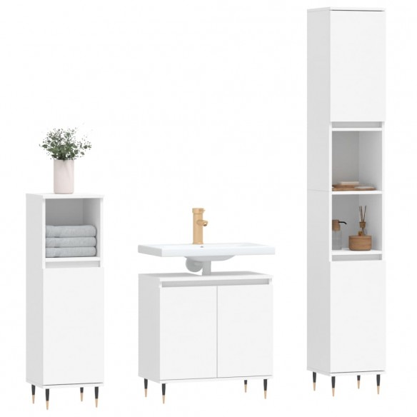 Ensemble d'armoires salle de bain 3 pcs blanc bois d'ingénierie