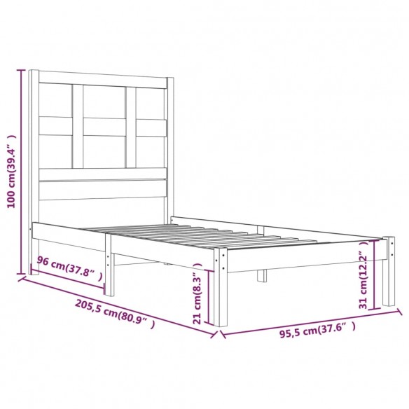 Cadre de lit Bois de pin massif 90x200 cm