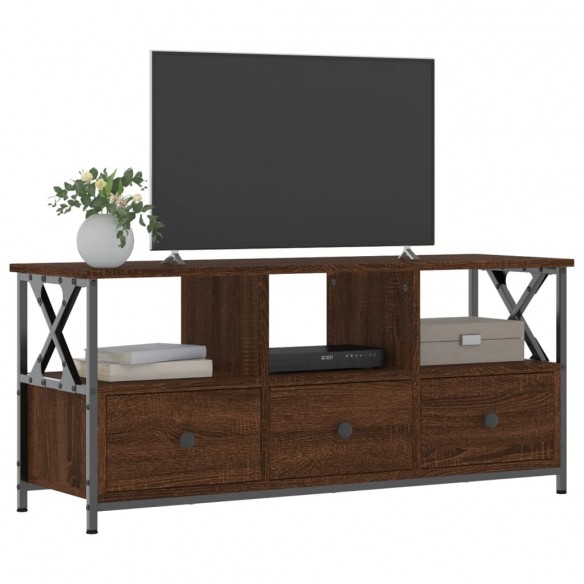 Meuble TV chêne marron 102x33x45 cm bois d'ingénierie et fer