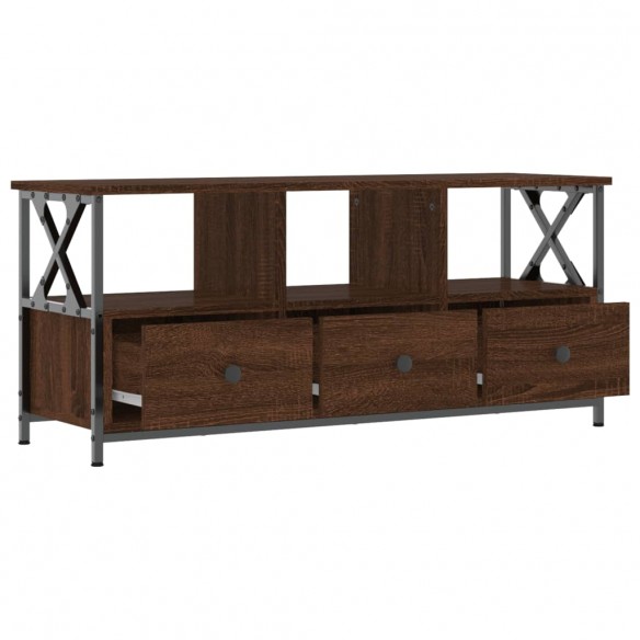 Meuble TV chêne marron 102x33x45 cm bois d'ingénierie et fer