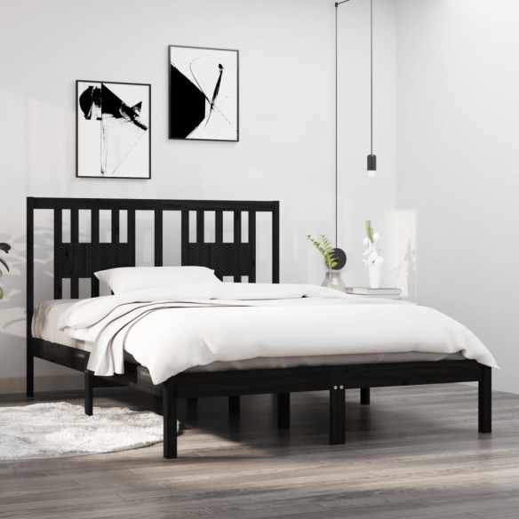Cadre de lit Noir Bois massif 135x190 cm Double