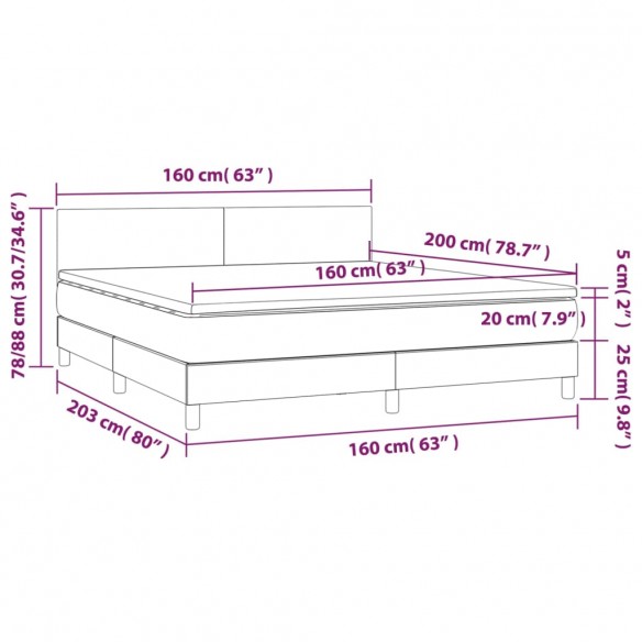 Sommier à lattes de lit avec matelas Gris foncé 160x200cm Tissu