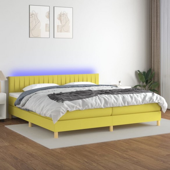 Sommier à lattes de lit et matelas et LED Vert 200x200 cm Tissu
