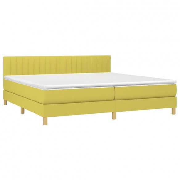 Sommier à lattes de lit et matelas et LED Vert 200x200 cm Tissu