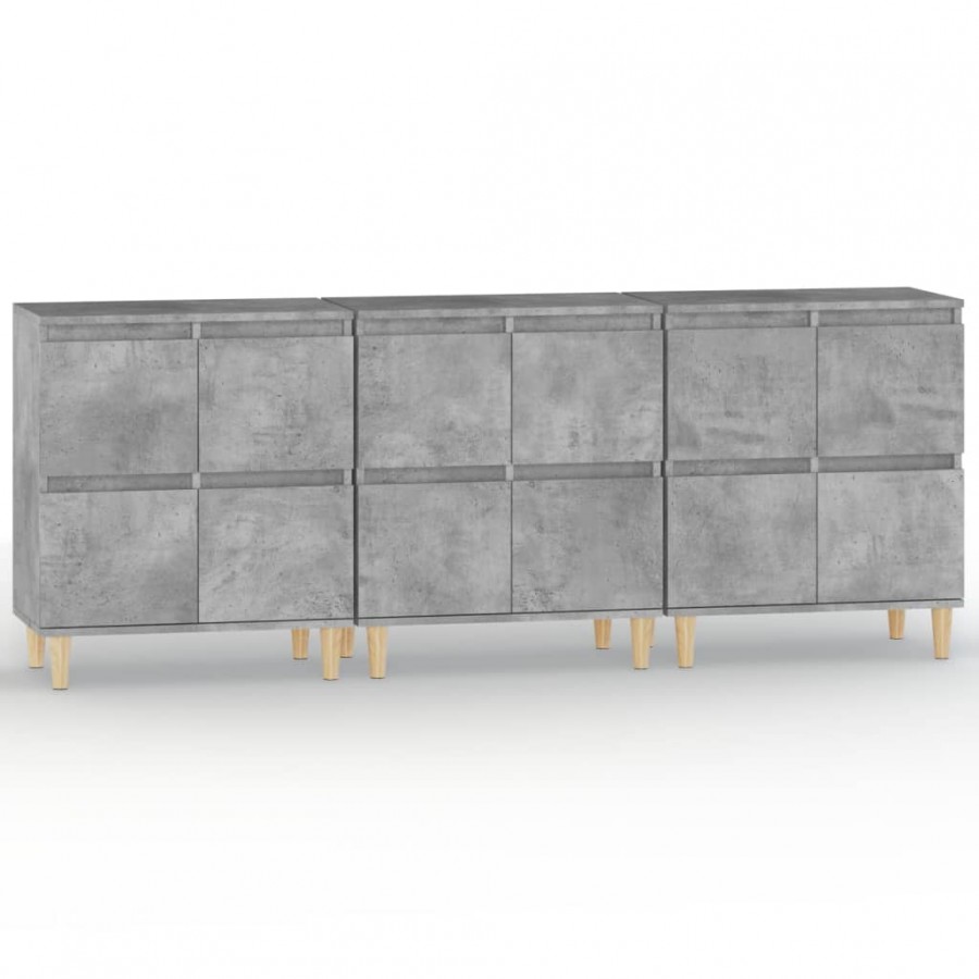 Buffets 3 pcs gris béton 60x35x70 cm bois d'ingénierie